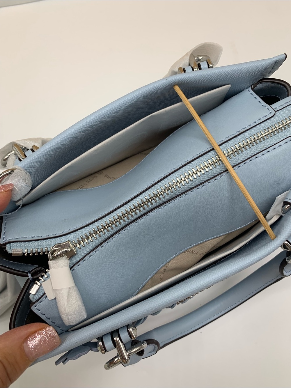 Michael Kors Marilyn Small Embellished Satchel Pale Ocean color - Picture 11 of 15